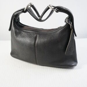 CELSIUS Dark Brown Pebbled Leather Horse bit Handle  Hobo Shoulder Handbag